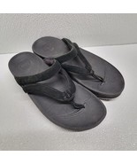 FitFlop Sandals Women&#39;s 5 Black Leather Fleur Floral Slip On Comfort Tho... - $34.57 CAD