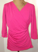 NWT New Designer Josie Natori Top Blouse Pink Dark Womens Ruched S 3/4 Sleeves  - £305.08 GBP