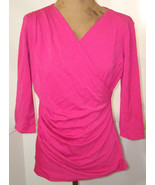 NWT New Designer Josie Natori Top Blouse Pink Dark Womens Ruched S 3/4 S... - £308.63 GBP