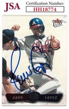 Javy Lopez signed 2001 Fleer Ultra Baseball On Card Auto #181- JSA #HH18774 (Atl - £17.14 GBP