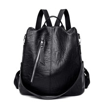 Black Waterproof Travel Rucksack Classic PU Leather Women Book Bags Casual Femal - £27.16 GBP