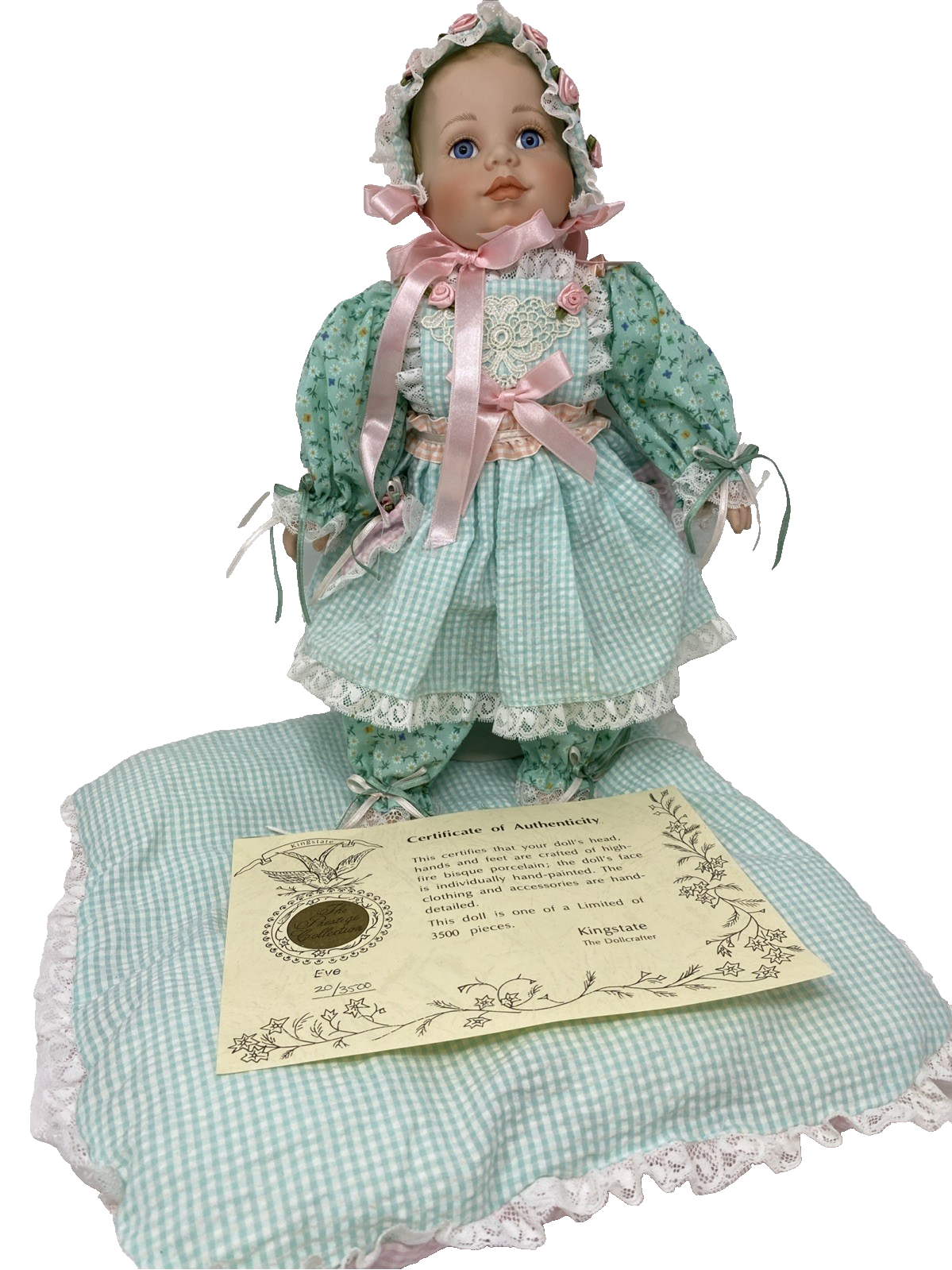 Kingstate Porcelain Doll Prestige Collection Eve w/Blanket Excellent w/ COA - $47.49