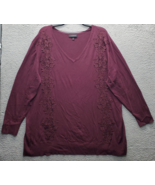 Lane Bryant Sweater Women 26/28 Burgundy Embroidered Floral Rayon Blend ... - $29.17 CAD