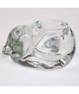 Vintage Indiana Glass Sleeping Cat Votive Tealite Candle Holder Clear Glass - $9.75