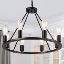 Brfaixla Black Metal Chandelier 8-Light 23.6&#39;&#39; Wagon Wheel Chandelier Modern - £75.17 GBP