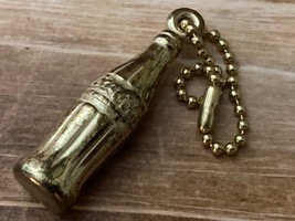 Vintage Coca-Cola Coke Miniature Gold Tone Metal Bottle Keychain - £4.35 GBP