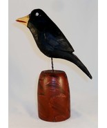 2018 Dan &amp; Donna Strawser Carved Wood Painted Black Crow Wire Legs Yello... - £171.44 GBP
