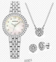 Reverie 26 Watch Necklace & Earrings Gift Set Silver Armitron - £64.54 GBP
