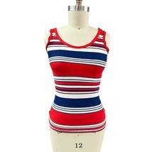 VTG 60s Lady Van Dyke Nylon Tank Top M Red White Blue Striped Stretch Knit - $74.25
