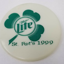 St. Pat&#39;s Day Miller Lite Shamrock Plastic Button Pinback Vintage 1991 - £7.55 GBP