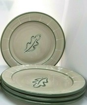 Four Hartstone Pottery Salad Plates LEAF STONE Green &amp; Beige 8&quot; NEW - £31.87 GBP