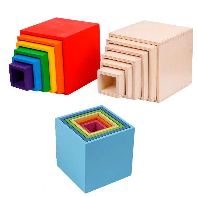 Baby Wooden Toys Rainbow Stacking Blocks Building Box Blocks Montessori Shape &amp; - £58.95 GBP