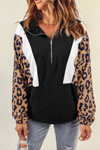 Black Pocketed Half Zip Leopard Pullover Sweatshirt - £20.09 GBP+