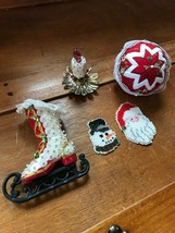 Lot of 5 Hand Made Star Fabric Sequin Skate Beaded Snowman Santa Claus Christmas - £11.16 GBP