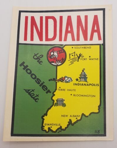 Indiana &quot;The Hoosier State&quot; Vintage Original Travel Water Transfer Decal - $19.60