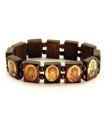 SAINT BEAD BRACELET Brown Greek Orthodox Religious Icon Wood Stretch Ela... - £5.55 GBP