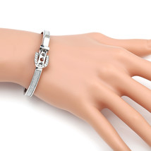 Silver Tone Bangle Bracelet, Buckle Clasp &amp; Swarovski Style Crystals - £24.08 GBP