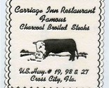 Carriage Inn Restaurant Paper Coaster Cross City Florida 1960&#39;s Broiled ... - £12.66 GBP