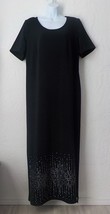 Onyx Nite Wendye Chaitin Black Long Dress Short Sleeve Glitter Spot Chest 44&quot; - £13.17 GBP