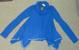 Womens Top Vain Blue Long Sleeve Cowl Neck Shark Bite Hem Shirt-size L - $18.81