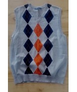 Old Navy Argyle Sweater Vest Knit V-Neck Pullover Brown Men L Orange 100... - £17.08 GBP