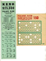 Palace Club Reno Nevada's Oldest Casino KENO Brochure &amp; Ticket Draw Shee... - $47.24