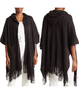 VINCE CAMUTO Feels Like Home Hooded Fringe Hem Ruana Cape Wrap, Black, NWT - $67.01 CAD