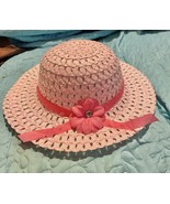 Girls Garden Straw Hat With Pink Flower And Pink Ribbon 6-7 Inch Inside ... - $281.33 MXN