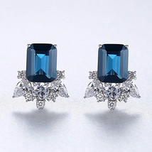 London Blue Stud Earrings S925 Silver Earrings Colorful Gem Elegant Party Gather - £28.14 GBP