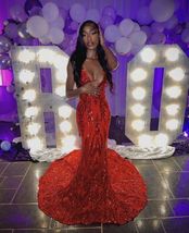 Glamorous Sequins Mermaid Evening Gowns Red Prom Dresses - £139.71 GBP