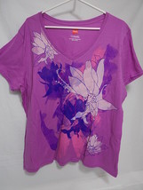 Ladies T Shirt by HAYNES Purple w/ Floral Design Sz XL/XG Short Sleeve - $6.92