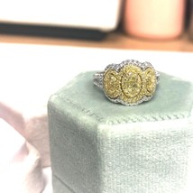 GIA Certified 1.92CT Oval Natural Fancy Yellow Diamond Ring 18k White Gold - £4,432.37 GBP