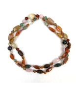 Vintage Polished Beaded Moonstone Necklace Quartz Jasper Carnelian Agate... - $72.00