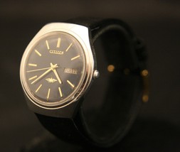 Serviced vintage 1975 Citizen 21J automatic men&#39;s black dial dress wristwatch - £58.14 GBP