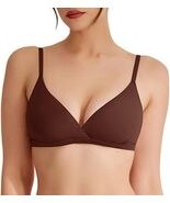 REORIA Wireless Bralette Women’s Brown V Neck Wireless No Underwire Soft... - €14,48 EUR