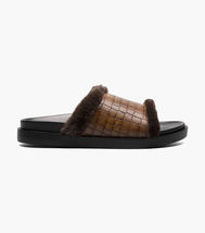 Stacy Adams Monty Slide Sandal Crocodile Print Faux Fur Cognac 25560-221 image 2