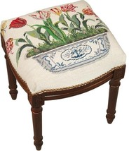 VANITY STOOL TULIP IN POT FLOWER WOOD STAIN HAND-APPLIED BRASS NAILHEADS WO - £234.63 GBP