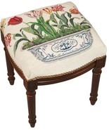 VANITY STOOL TULIP IN POT FLOWER WOOD STAIN HAND-APPLIED BRASS NAILHEADS WO - £234.58 GBP