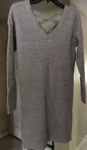 Ultra Flirt Sweater Gray V Neck Open Back Long Sleeve Loose Knit Medium Pullover - £14.80 GBP