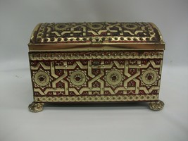 VTG Metal Chest Ornate Red Gold Tone Footed Blue Bird Confectionery Cand... - £25.49 GBP