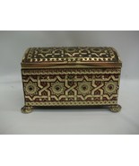 VTG Metal Chest Ornate Red Gold Tone Footed Blue Bird Confectionery Cand... - £25.20 GBP