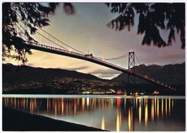 Postcard Lions Gate Bridge At Dusk Vancouver British Columbia BC - $3.95