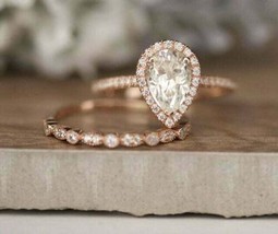 2Ct Pear Cut VVS1 CZ Diamond Bridal Set Engagement Ring 14K Rose Gold Finish - £148.61 GBP