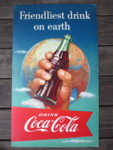 Coca-Cola 1956 Cardboard Sign Rare Friendliest Drink on Earth Lithograph... - $193.05