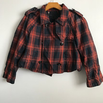 Marc Jacobs L Jacket Red Plaid Crop Trench Swing Coat Lightweight Double Breast - £50.65 GBP