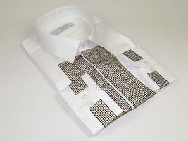 Men CEREMONIA Turkey Shirt 100% Cotton Fancy Rhine Stones #TSV 13 White Slim Fit image 4
