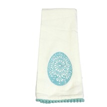 3 VTG Tea Towels Teal Aqua Blue Embroidery Pom Poms Large 27 in long No Stains - £15.61 GBP