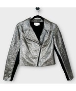 SACHIN &amp; BABI Silver Metallic Statement Moto Jacket Asymmetric Zip Size ... - €64,23 EUR