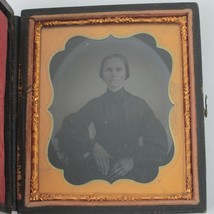 Tintype Photo Woman Civil War Era Dress in Case Neff&#39;s Melainotype Plate Antique - $59.99