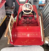 Vintage Pedal Fire Truck Ride On Car Metal Firefighter Toy 42” Red image 2